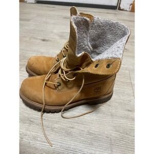 Timberland Leather 8329R Fold Down Teddy Fleece Lined Waterproof Boots Women 8